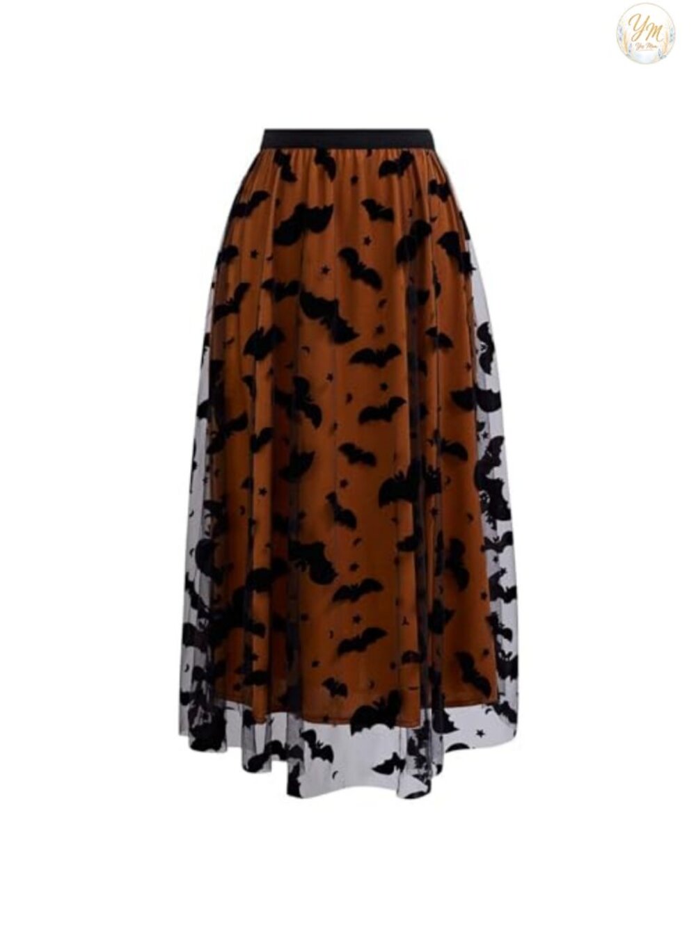 Tulle Tutu Midi Skirt Velvet Bats Elastic Waist Layered Mesh Halloween Party